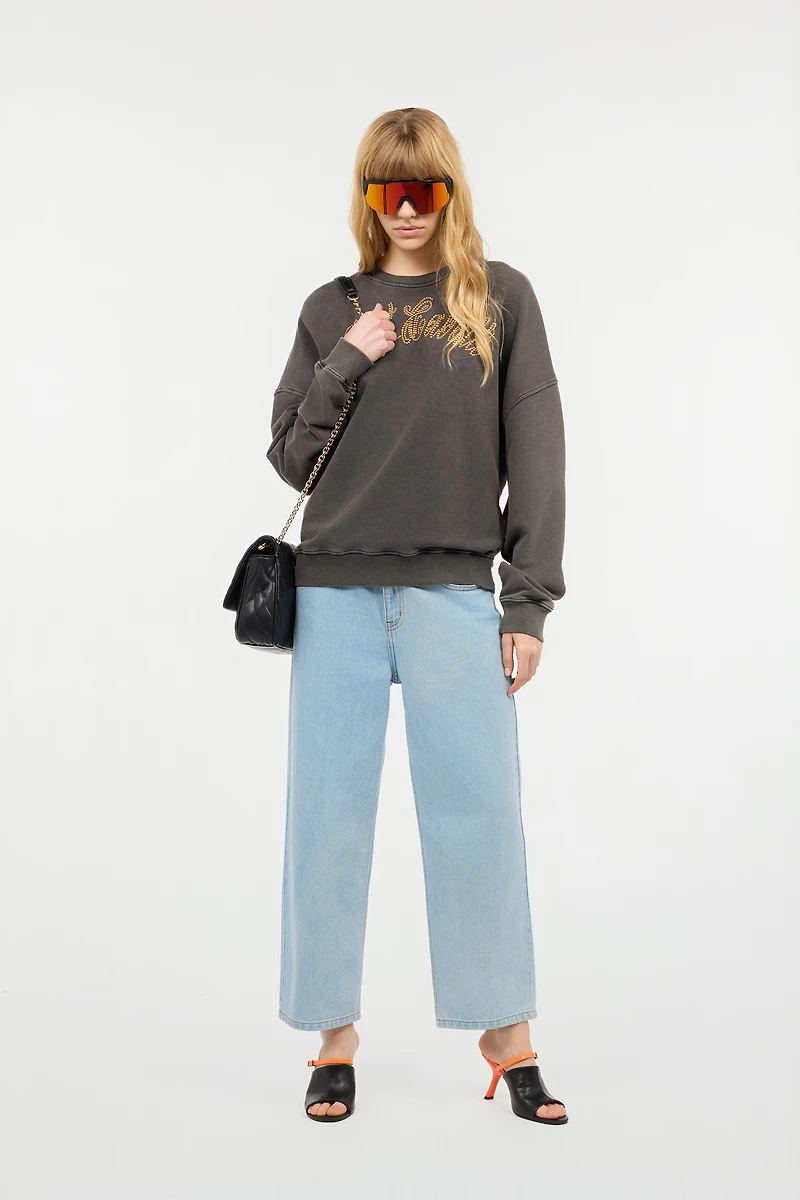 Sweatshirt With Bejeweled Logo Studs