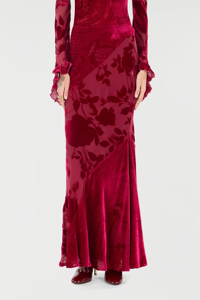 Long Skirt With Rose And Python Pattern