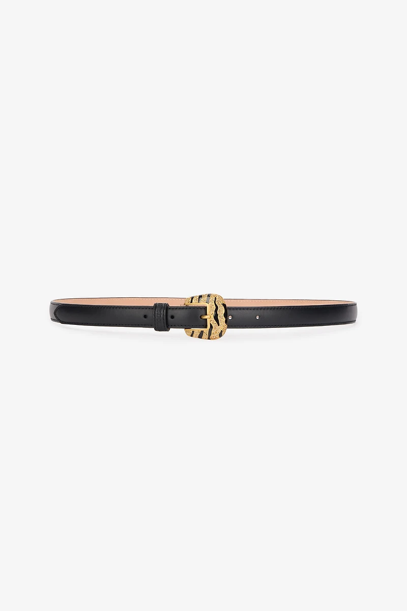 Solid-Color Slim Belt With Bejeweled Buckle