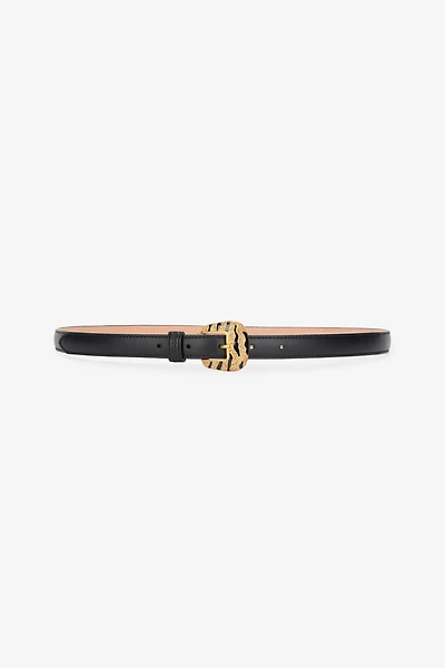 Solid-Color Slim Belt With Bejeweled Buckle