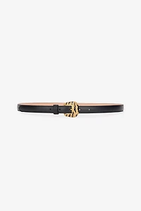 Solid-Color Slim Belt With Bejeweled Buckle