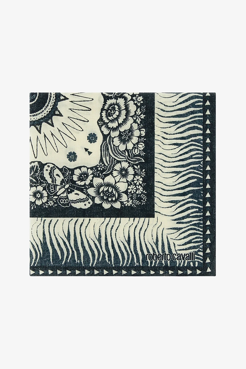 Cotton Scarf with Zebra Pattern and Logo