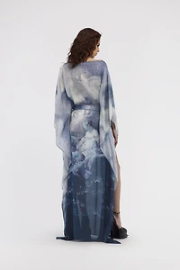 Long Printed Blue Dress