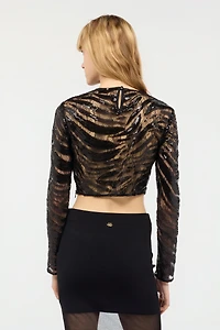 Crop Top With Rhinestone-Detailed Zebra Design