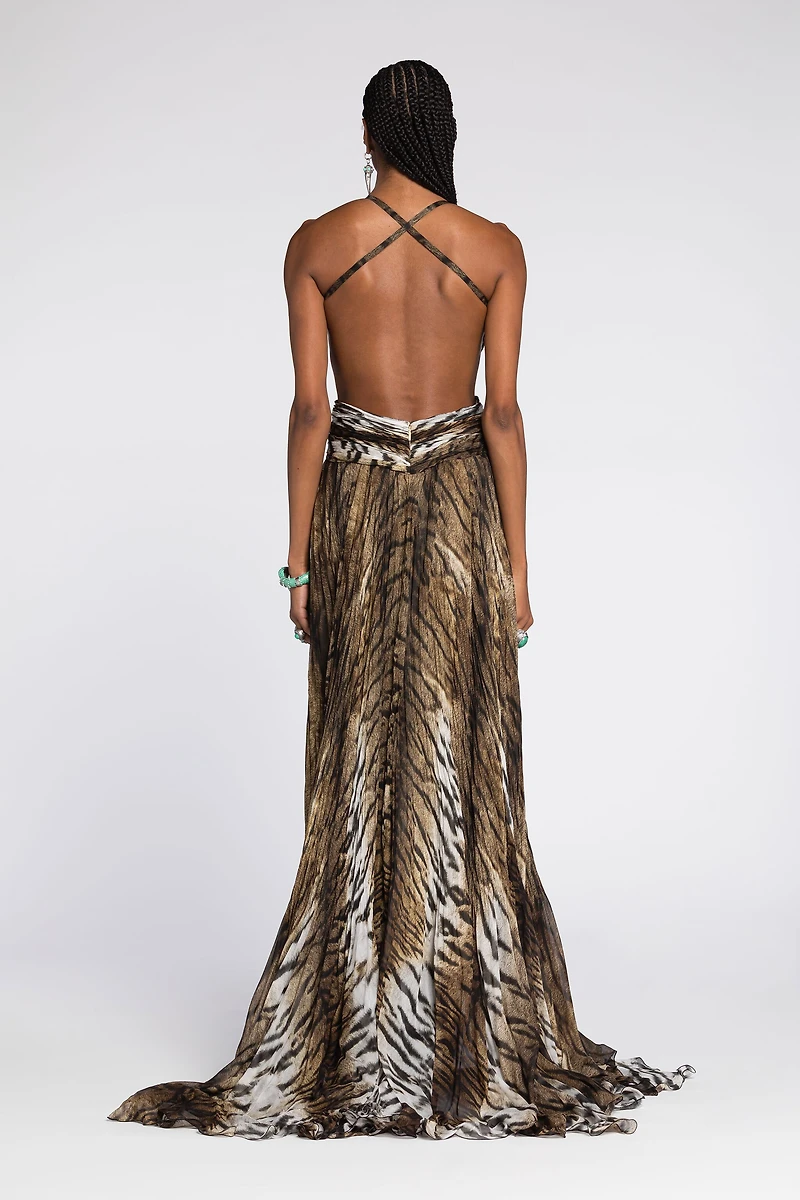 Tiger-Print Silk Maxi Dress