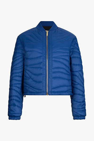Blue Quilted Bomber Jacket