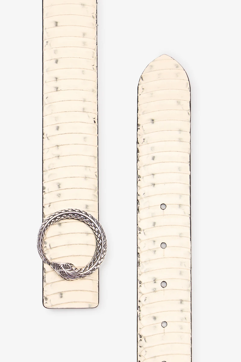 Printed Leather Belt With Snake Buckle