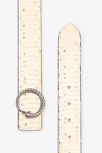 Printed Leather Belt With Snake Buckle