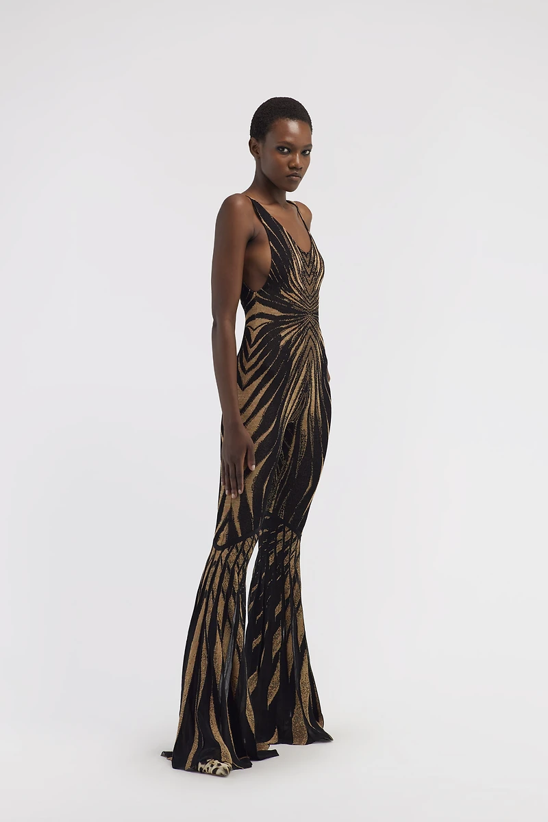 Knit jumpsuit with Ray of Gold print