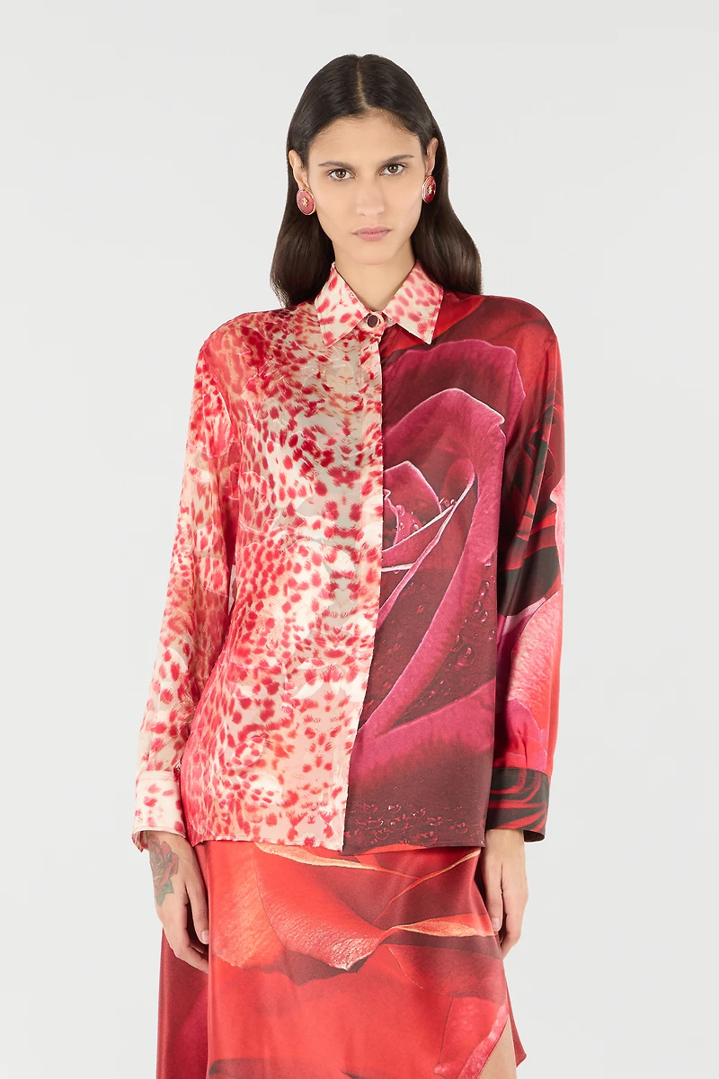 Shirt With Jaguar Skin And Rose Print