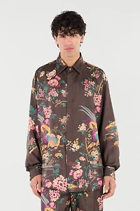 Silk Shirt With Oriental Bird Print