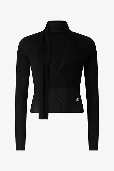 Black Wrap-Over Sweater