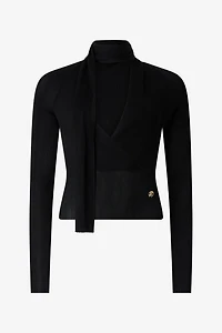 Black Wrap-Over Sweater