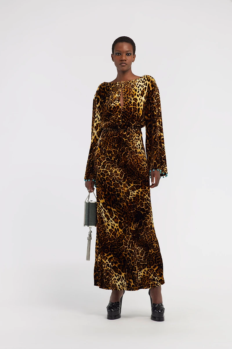 Leopard print velvet dress