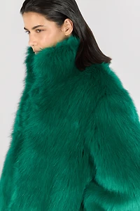 Faux fur coat with high collar