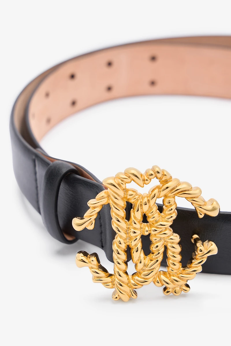 Leather Belt with Logo Buckle