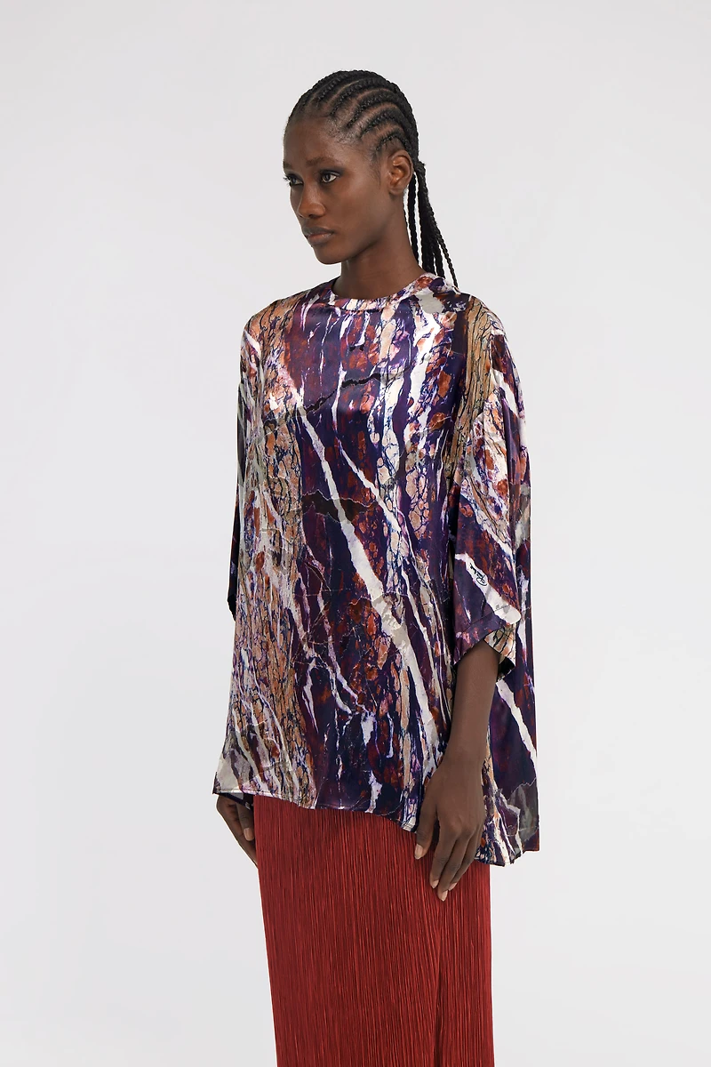 Marble print long T-shirt dress