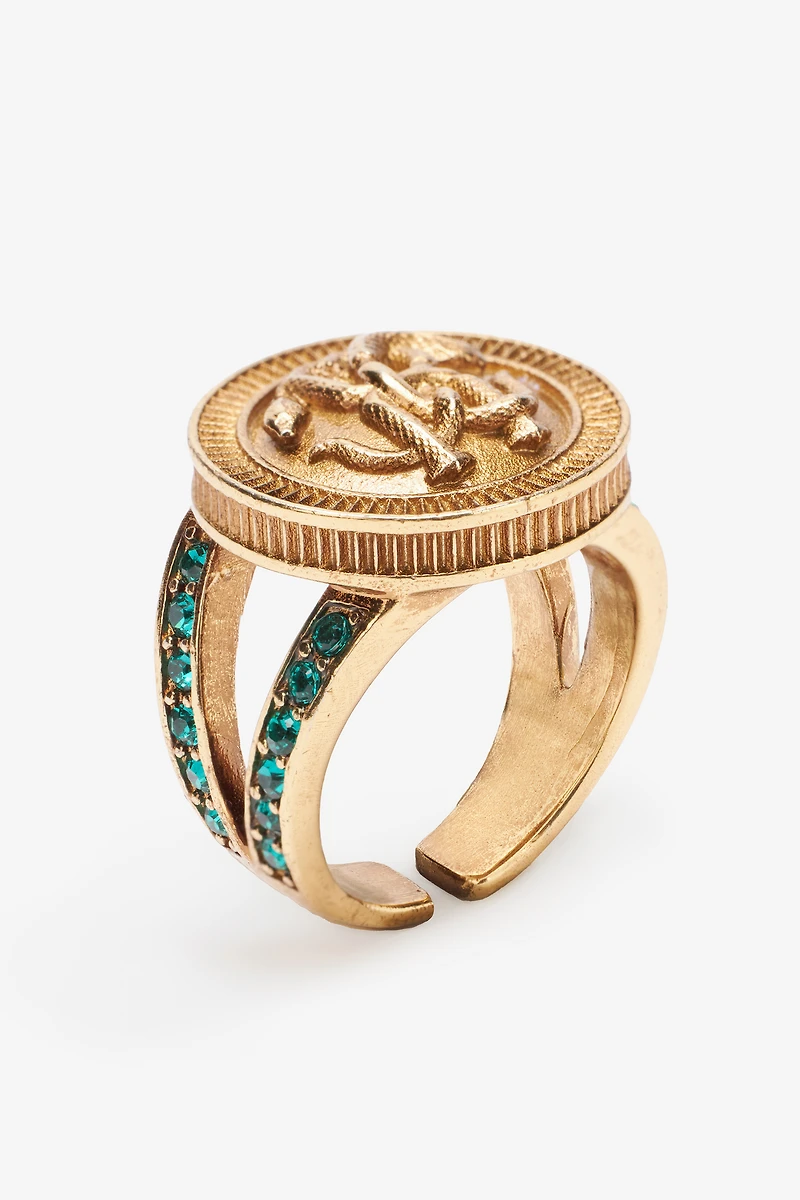 Ring With Monogram Mirror Snake And Crystals