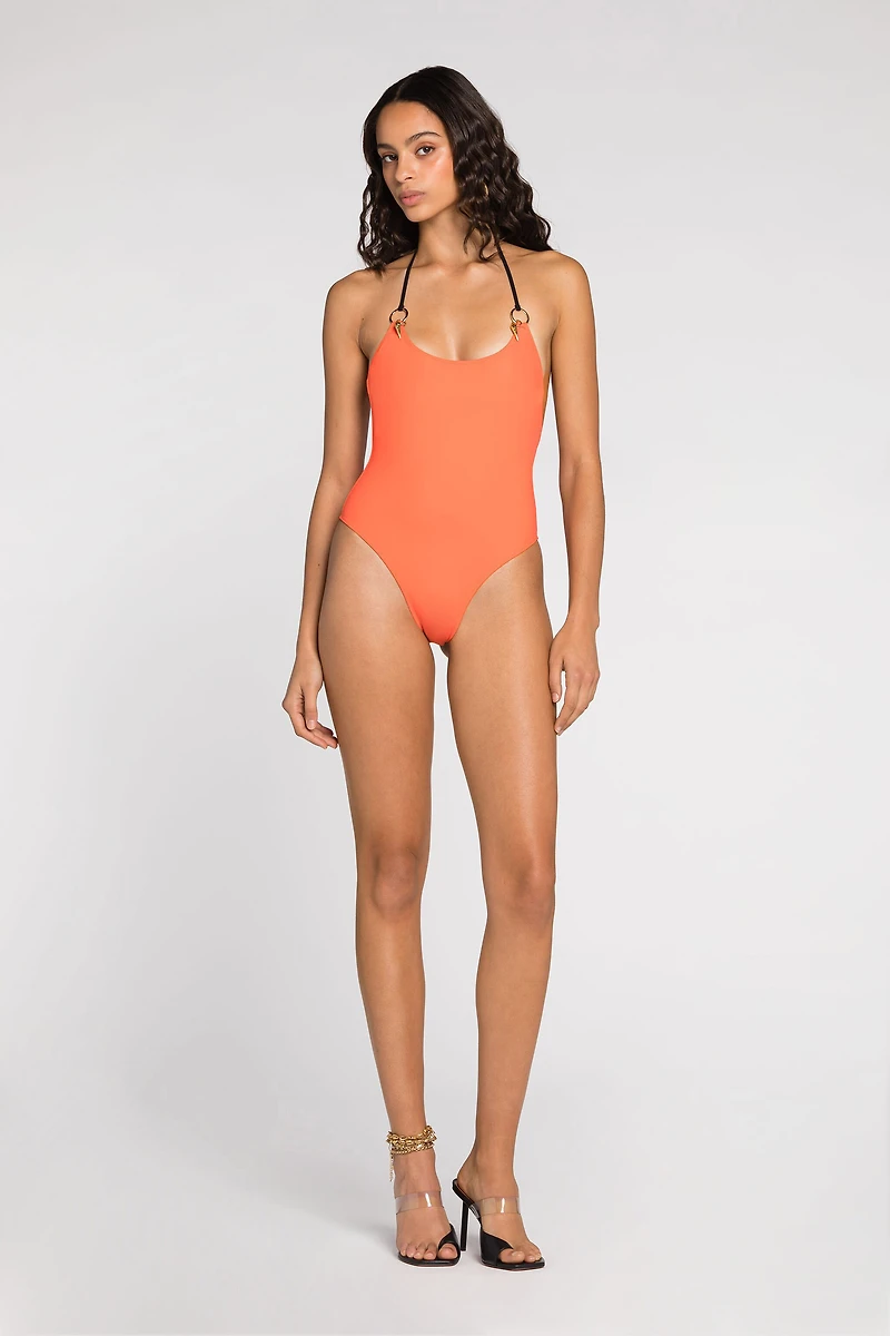 Halterneck tie-fastening swimsuit