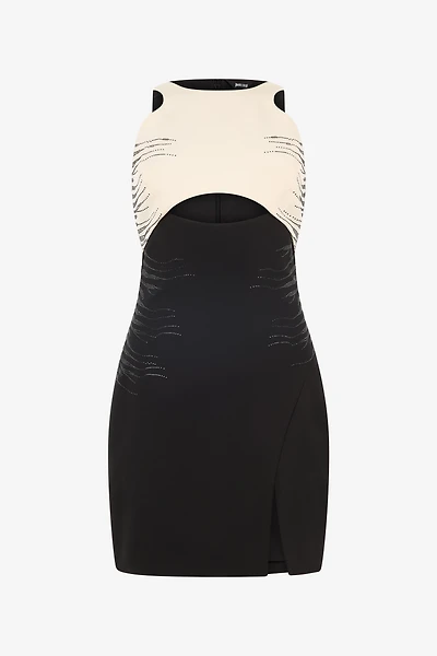 Two-Tone Mini Dress With Cut-Out