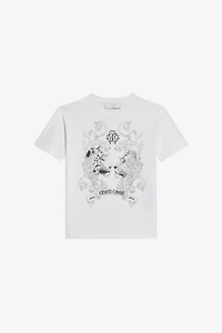 Optical White T-Shirt with Feline Print