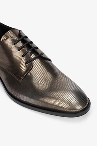 Brown Lace-Up Leather Loafers with Python Effect