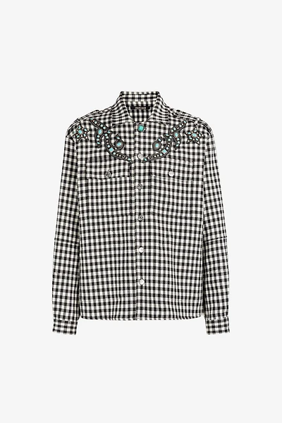 Turquoise-Embellished Gingham Jacket