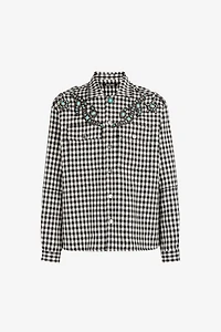 Turquoise-Embellished Gingham Jacket