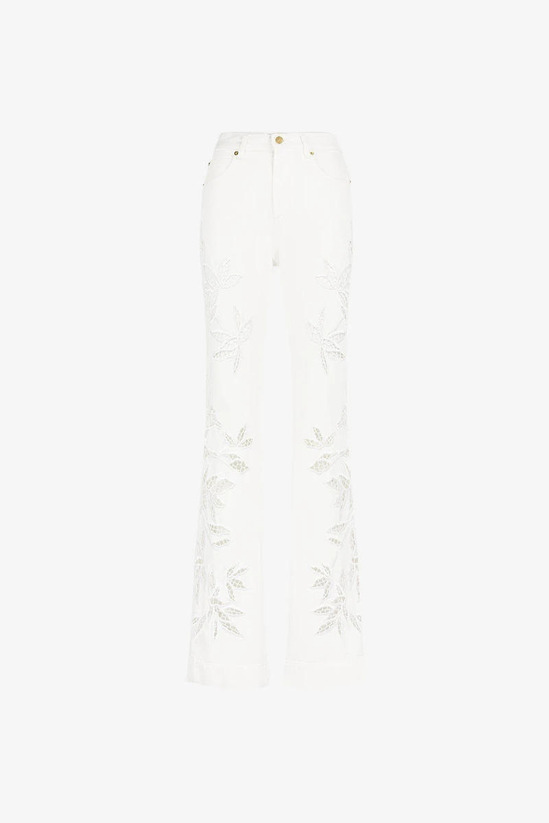 Floral Cut-Out Flared Jeans