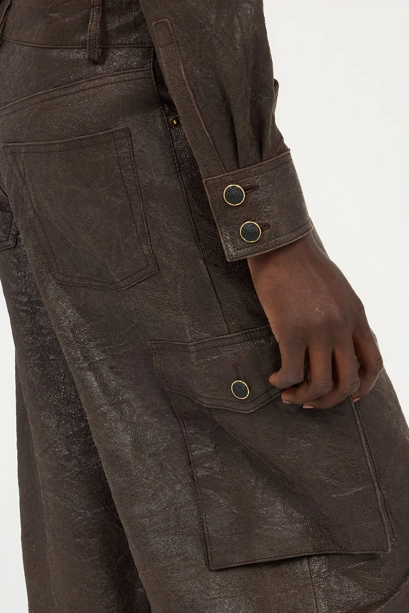 Dark Brown Genuine Leather Pants