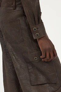 Dark Brown Genuine Leather Pants