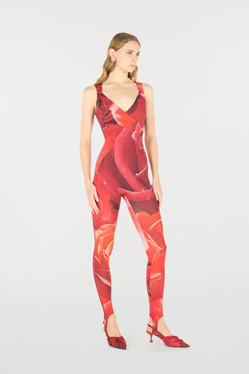 Rose-Print Sleeveless Jumpsuit