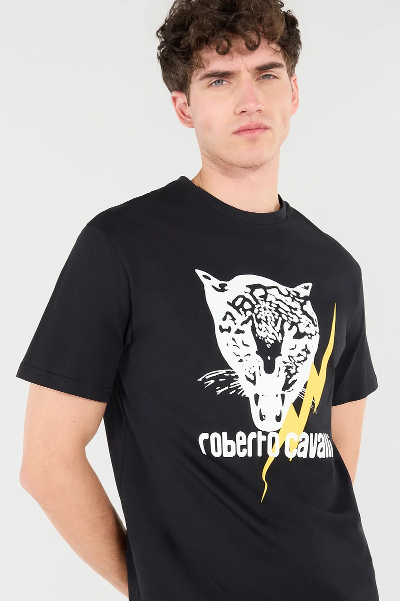 T-Shirt With Lightning Bolt And Jaguar