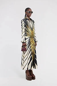 Ray Of Gold Print Silk Midi Dress