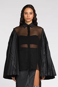 Pleated bell-sleeve shirt