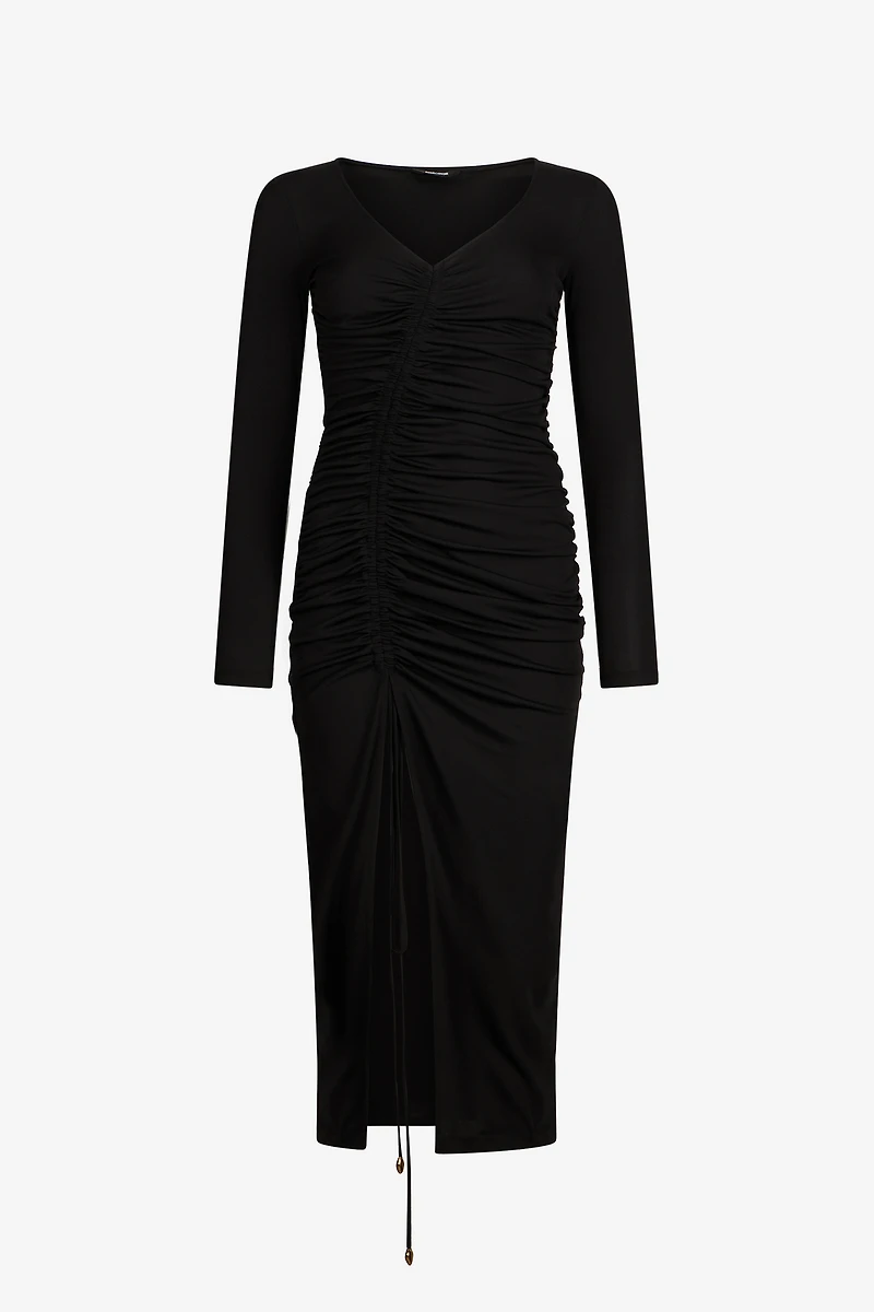 Black Ruched Midi Dress