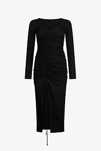 Black Ruched Midi Dress