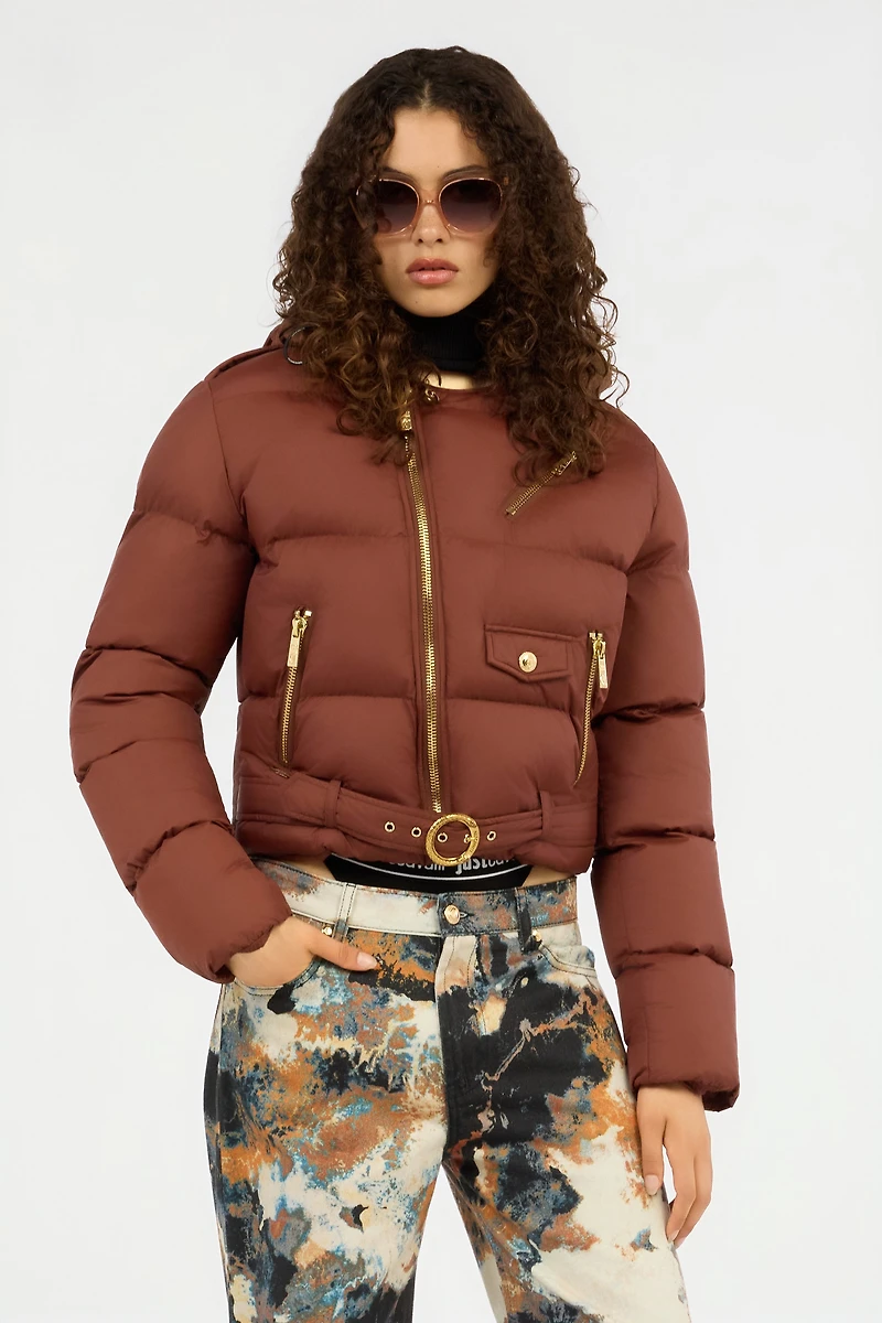 Brown Puffer Coat With Belt