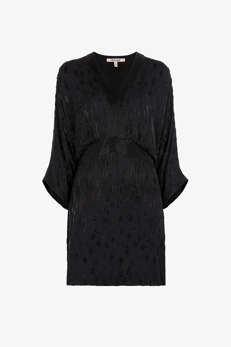 Bead-embellished short silk dress