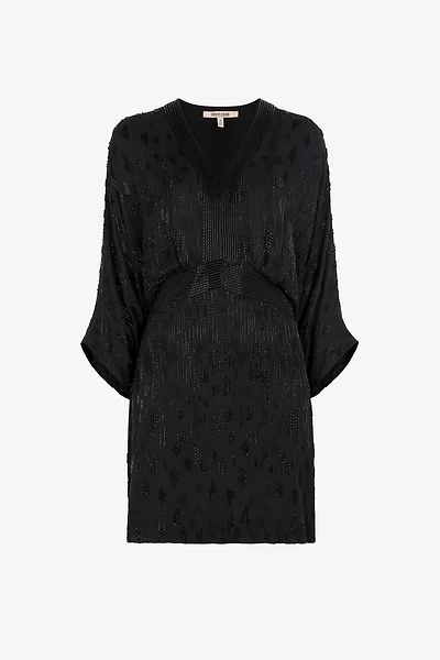 Bead-embellished short silk dress