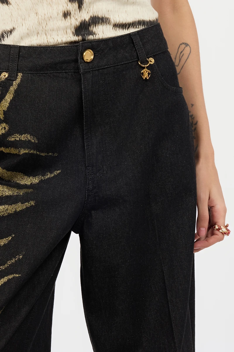 Jeans With Zebra Print On Side