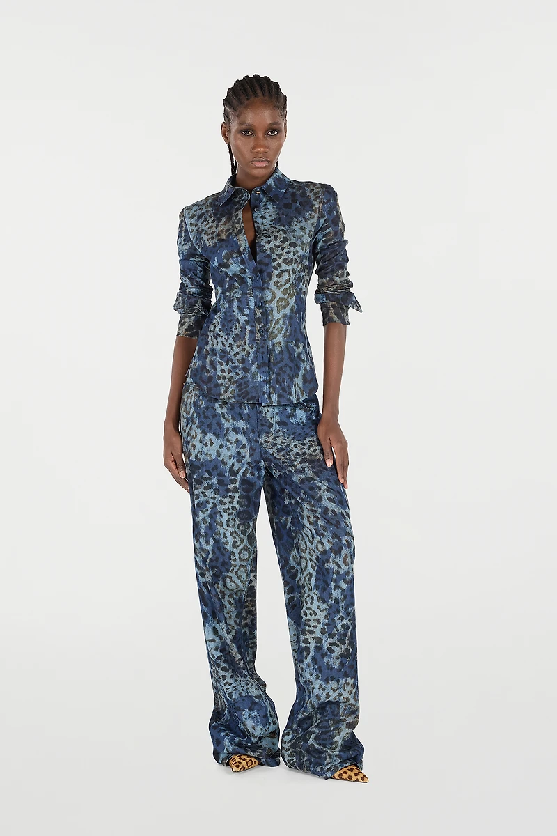 Cotton Shirt With Jaguar Skin Print