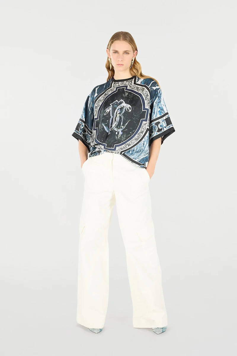 T-Shirt With Mirror Snake Monogram And Marble Print