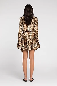 Ruffled-detail leopard-print dress