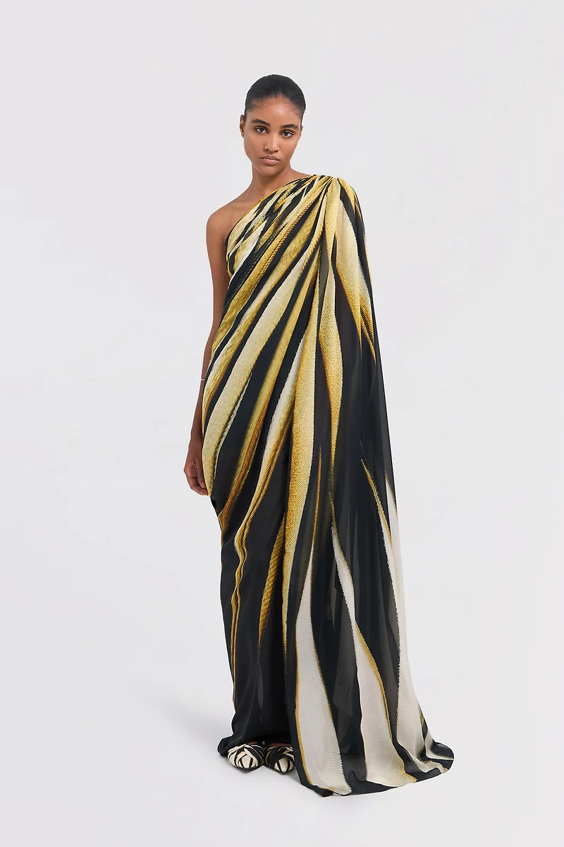 Ray Of Gold Print Silk Maxi Dress