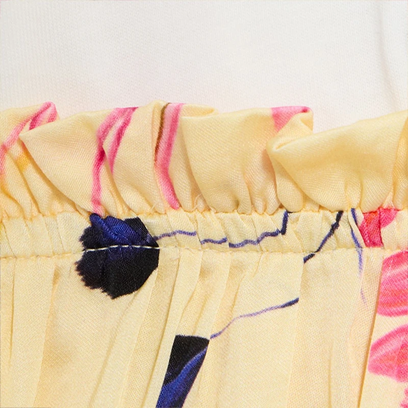 Milk White and Yellow Dress with Tropical Print