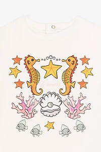 Aquatic-print short-sleeved dress