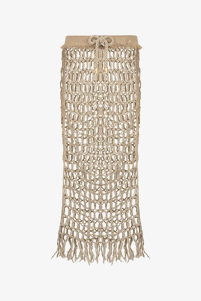 Long Mesh Skirt with Fringes
