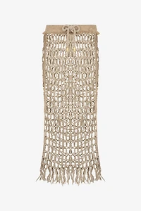 Long Mesh Skirt with Fringes