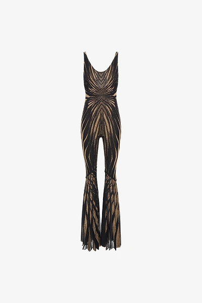 Knit jumpsuit with Ray of Gold print